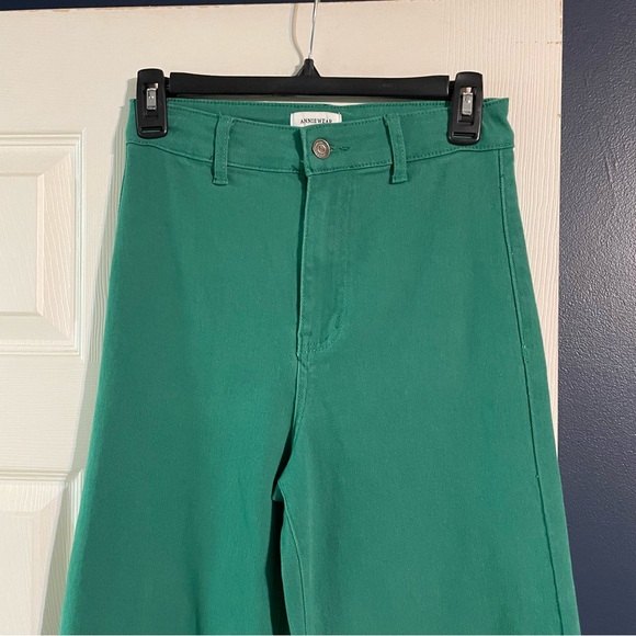 ANNIEWEAR Wide Leg Stretch High Waist Denim Pants GREEN - Picture 4 of 9
